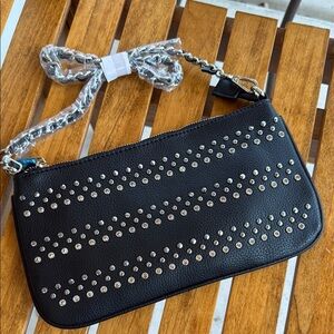 VENUS Black/Silver Studded Clutch. Has Short And Long Leather Chain Strap. NWOT